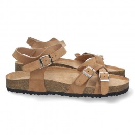 Sandalia Plana Bio con Hebillas camel